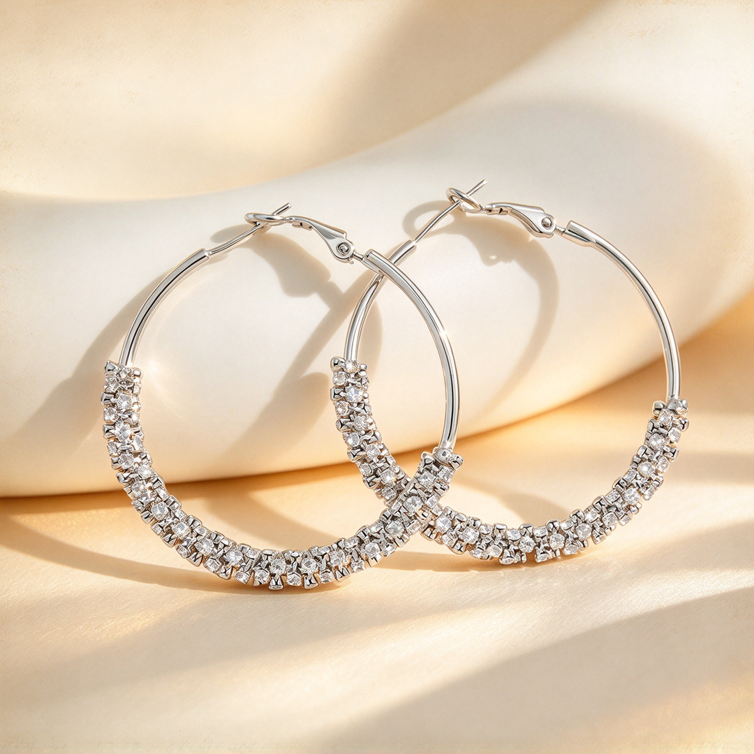 Pave Double Row Hoop Earrings
