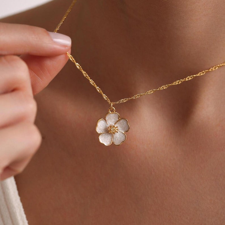 Enamel Flower Pendant Gold Chain Necklace