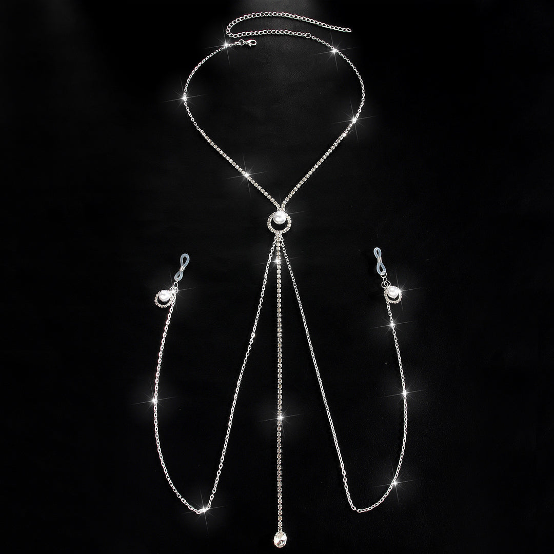 Lmitation Pearl Pendant Nipple Clasp Body Chain