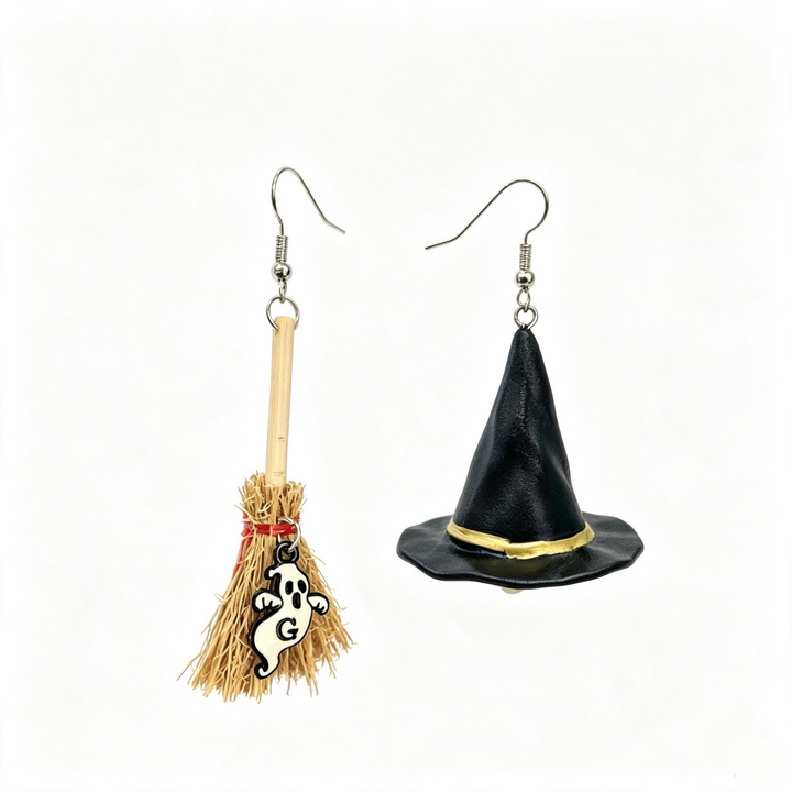 Witch Hat Broom Dangle Earrings