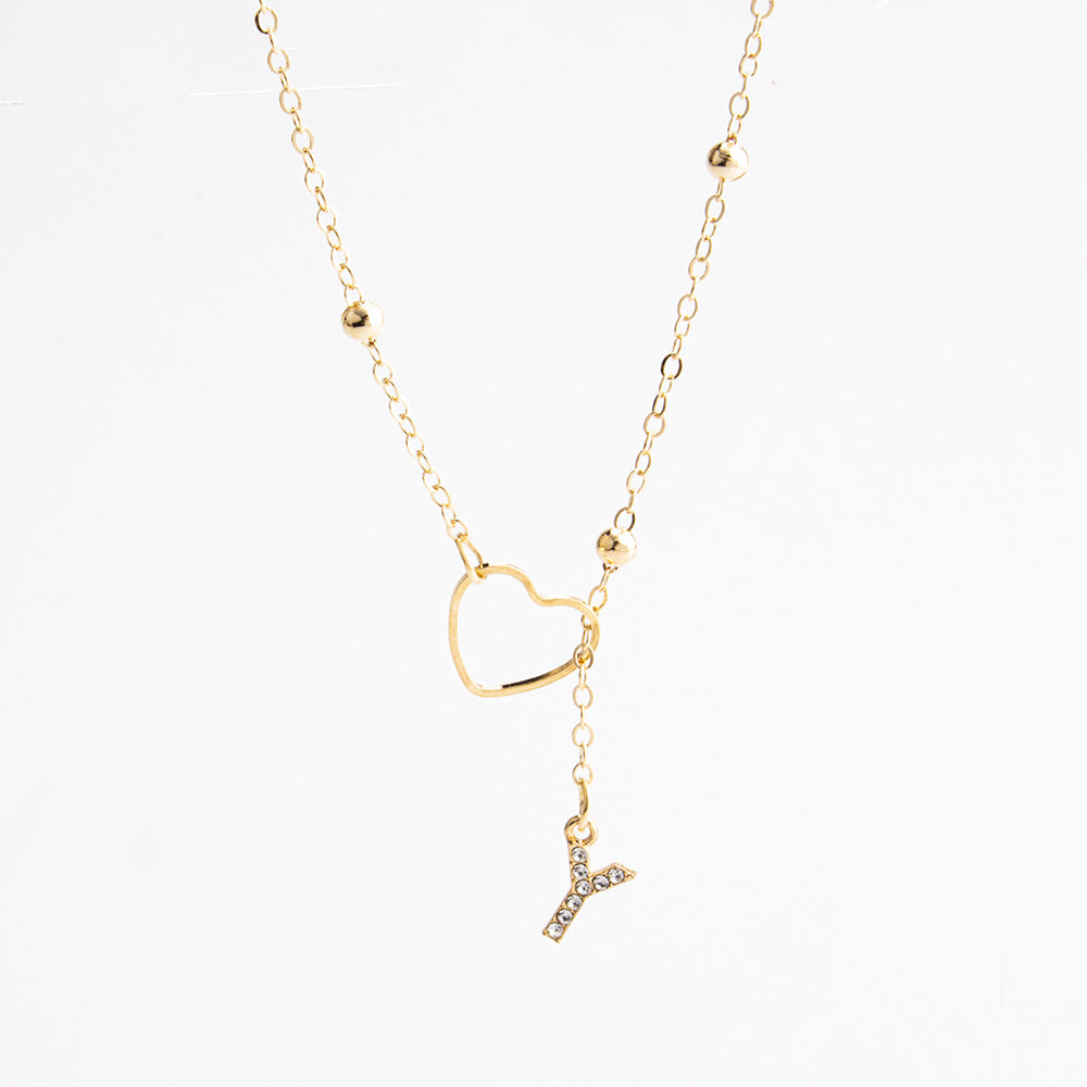 Heart Initial Zircon Lariat Necklace for Women
