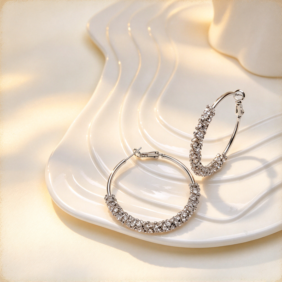 Pave Double Row Hoop Earrings