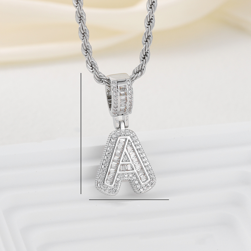 Zircon Letter Pendant Twisted Rope Necklace