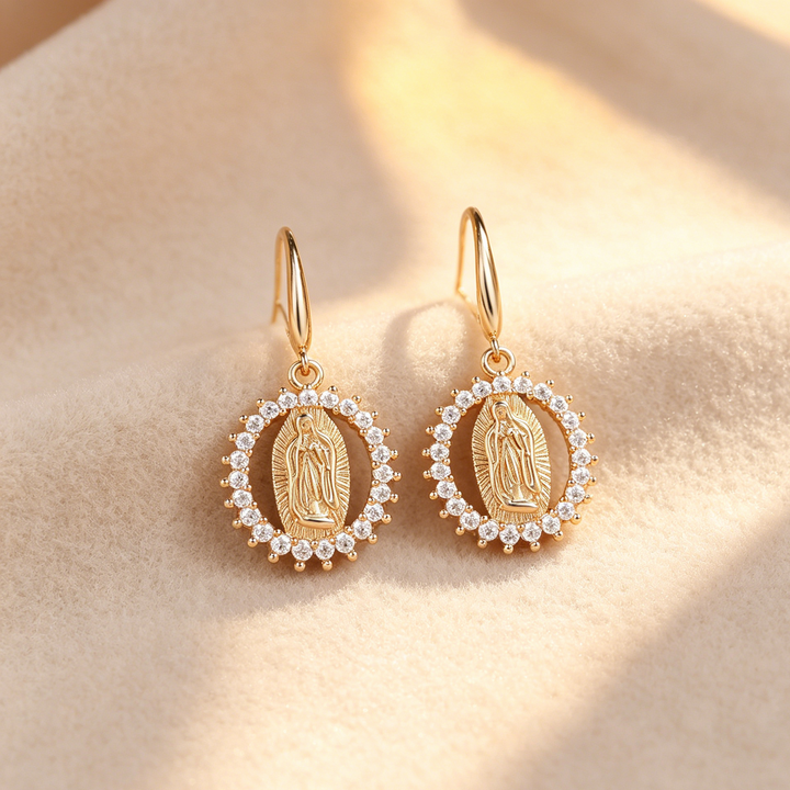 Virgin Mary Zirconia Halo Earrings