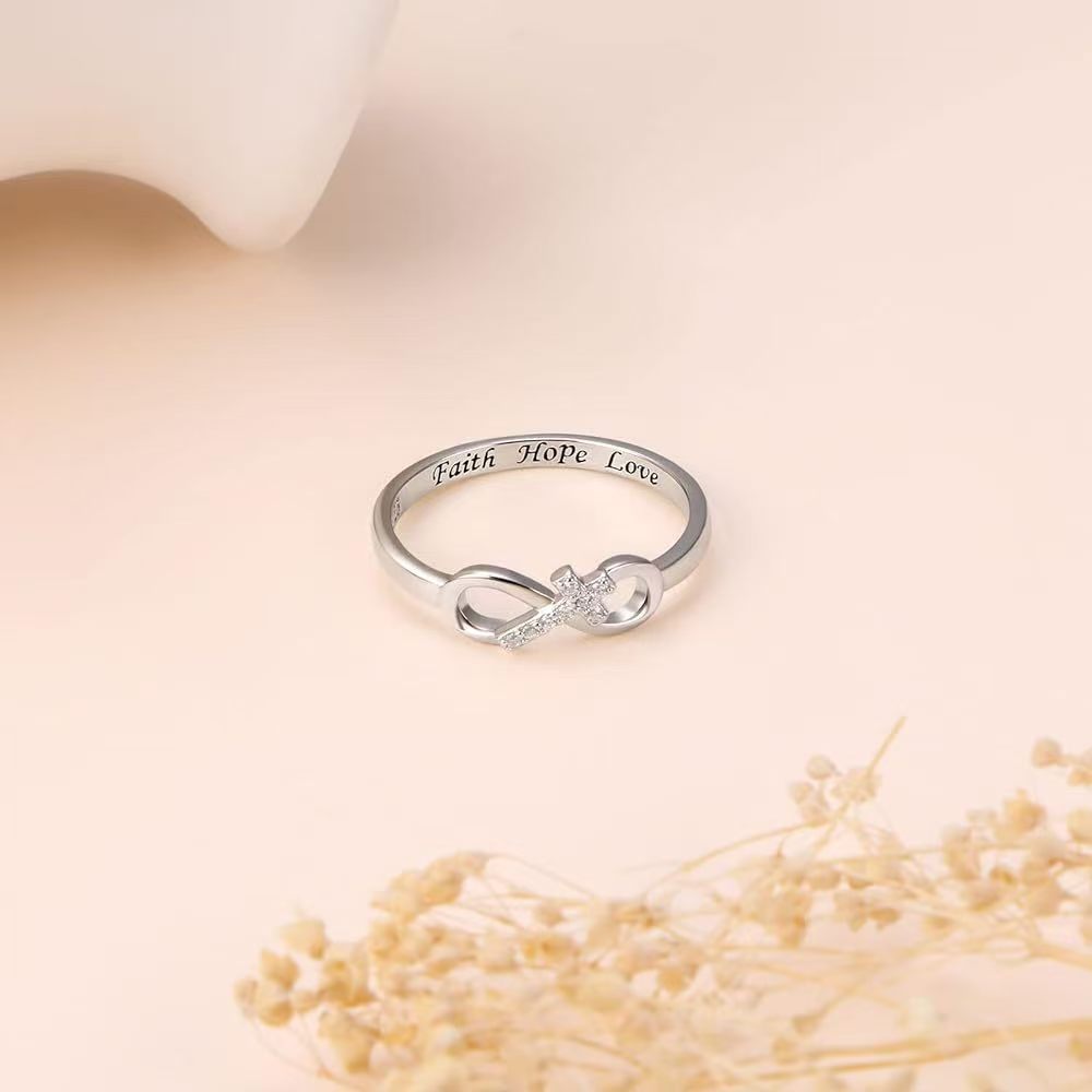 Faith Hope Love Infinity Cross Ring for Women