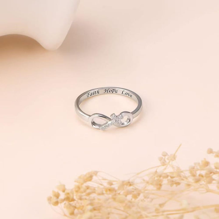 Faith Hope Love Infinity Cross Ring for Women