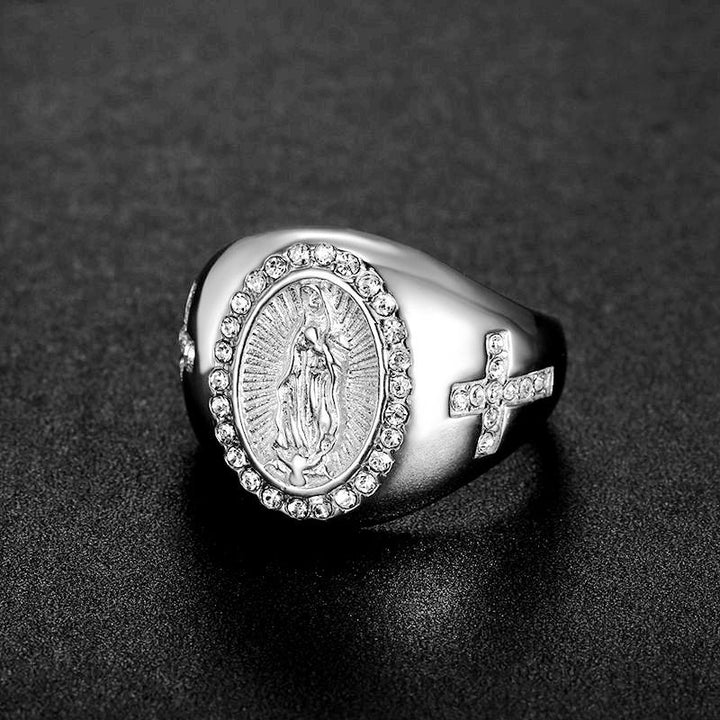 Virgin Mary Cross Statement Ring Stainless