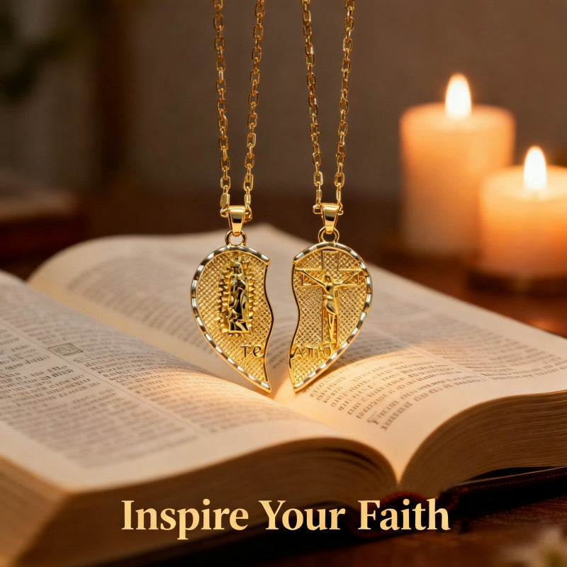Virgin Mary Heart Necklace Double Chain