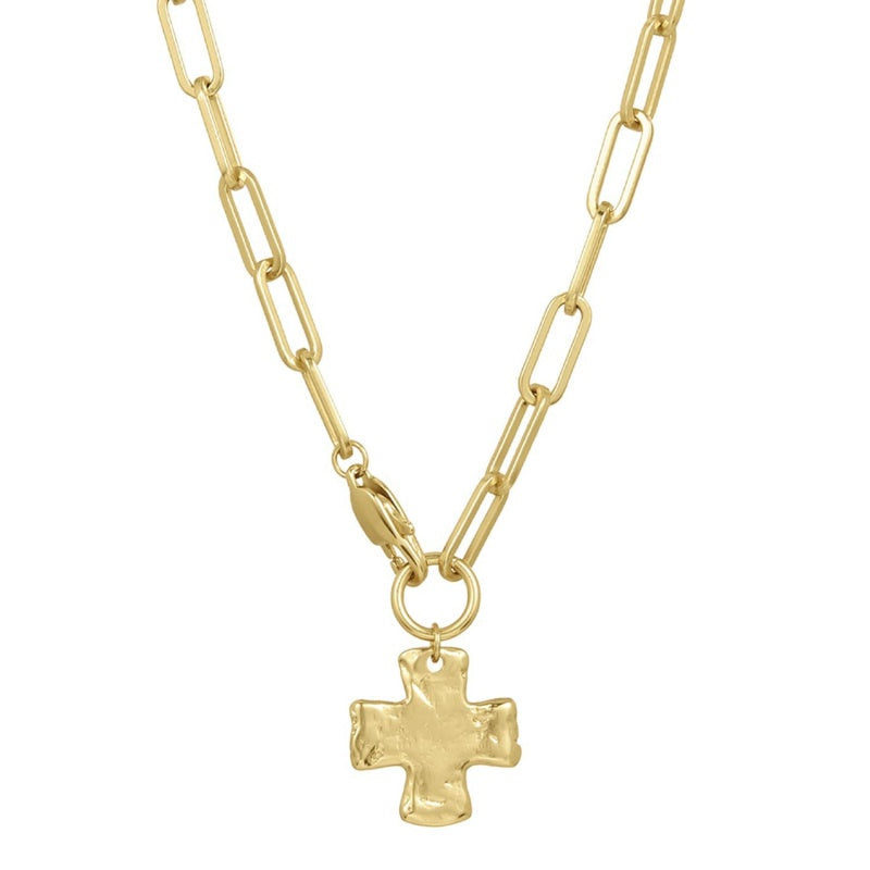 Hammered finish Chunky Cross Chain Necklace