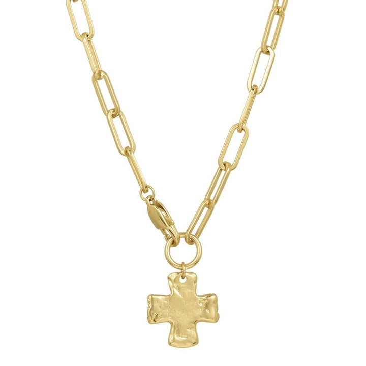 Hammered finish Chunky Cross Chain Necklace