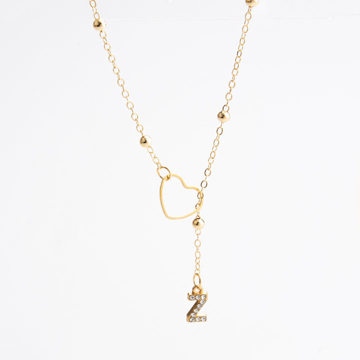 Heart Initial Zircon Lariat Necklace for Women