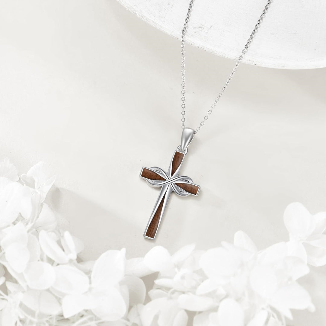 Infinity Cross Pendant Necklace with Inlaid Accents