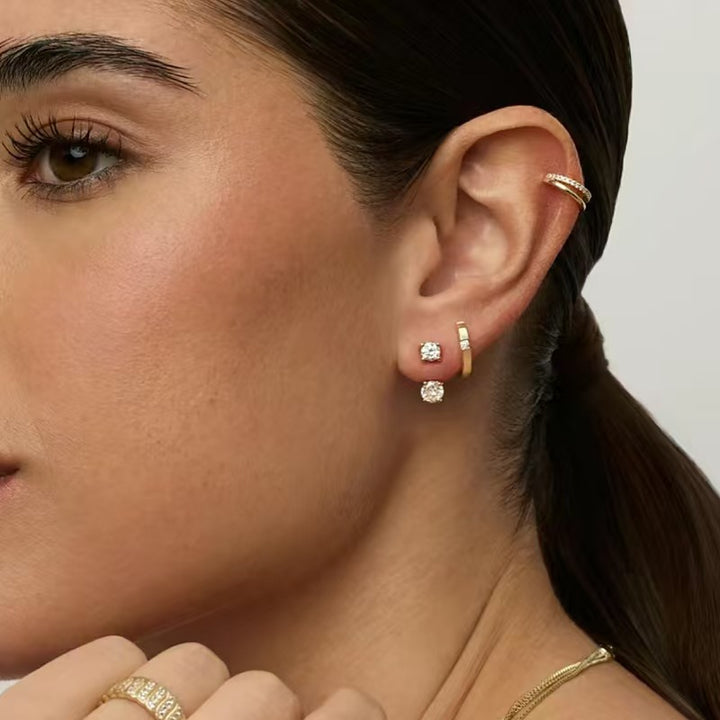 Front Back Double Stone Stud Earring Set Daily Stack Look