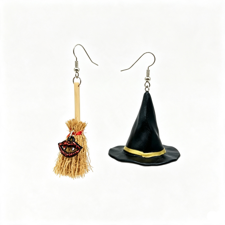 Witch Hat Broom Dangle Earrings