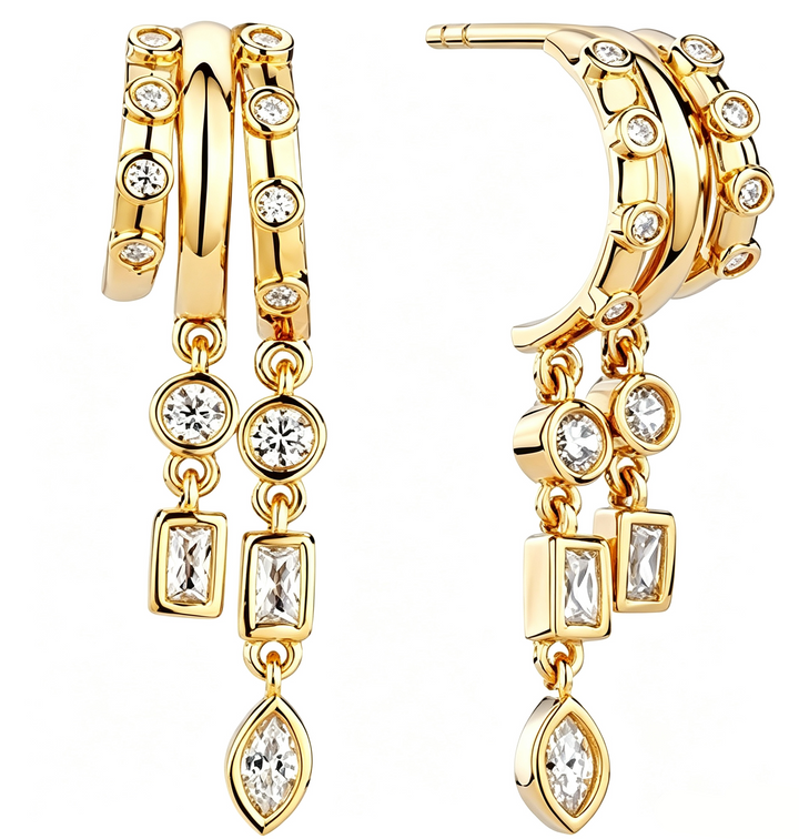 Triple Hoop Long Dangle Drop Earrings Daily Wear
