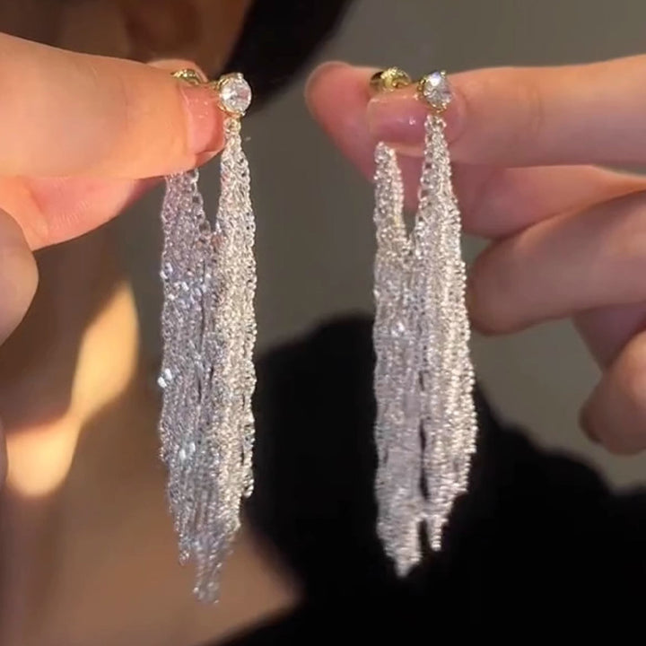 Galaxy Waterfall Tassel Zirconia Pendant Earrings
