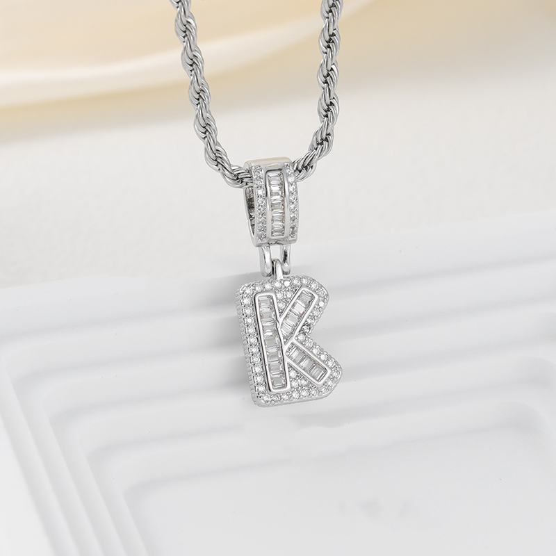 Zircon Letter Pendant Twisted Rope Necklace