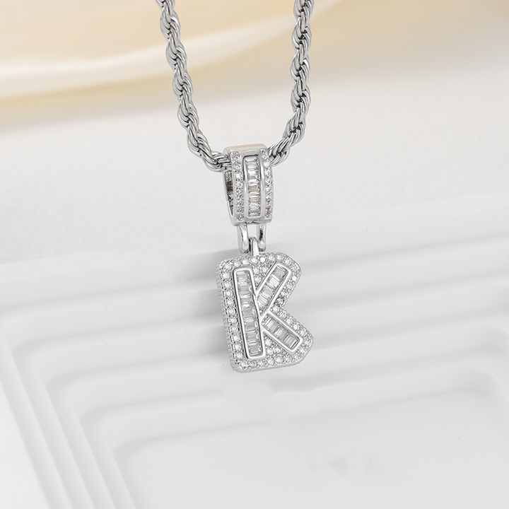 Zircon Letter Pendant Twisted Rope Necklace