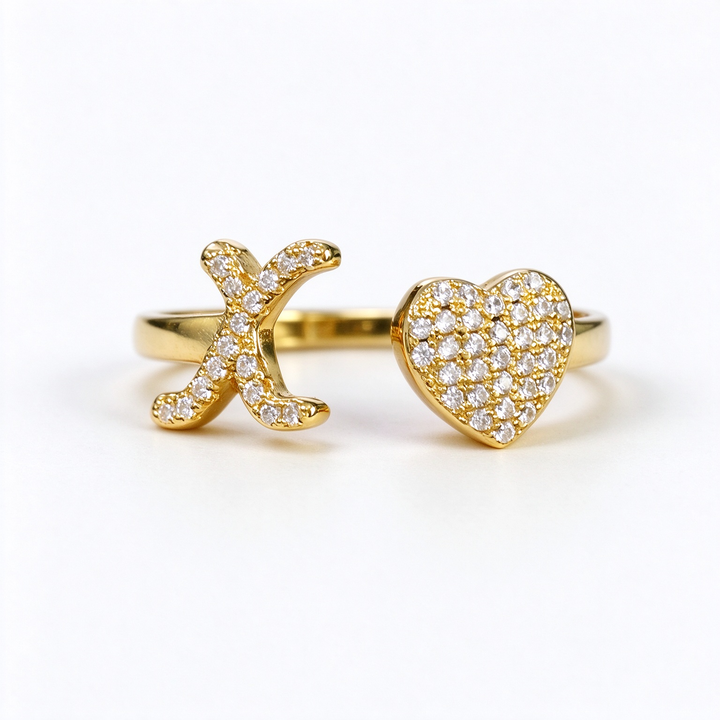 Initial Letter Heart Zircon Adjustable Open Ring