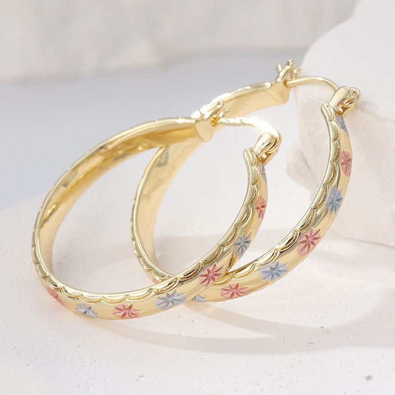 Color Star Engraved Hoop Earrings Party Statement Pair