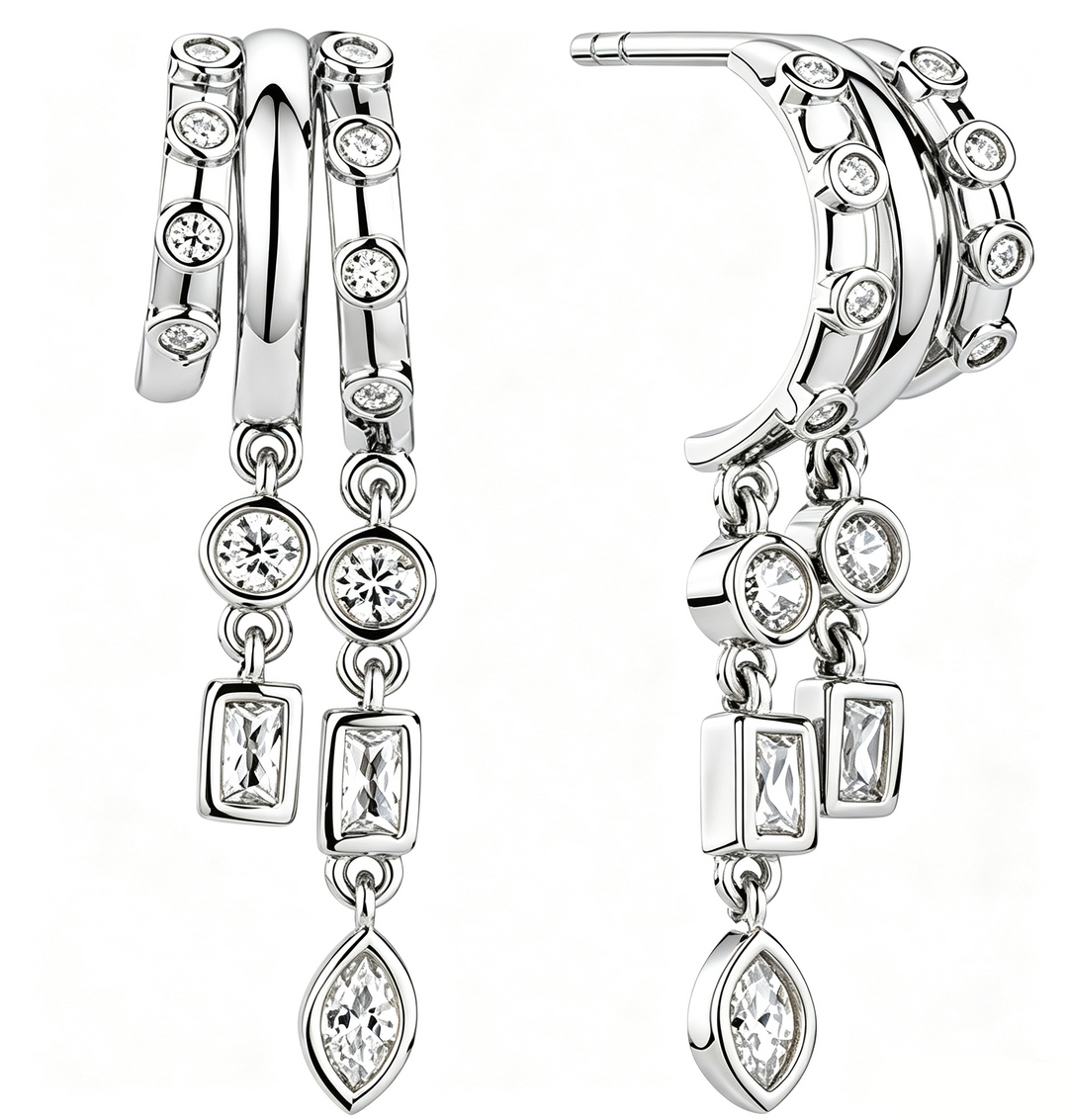 Triple Hoop Long Dangle Drop Earrings Daily Wear