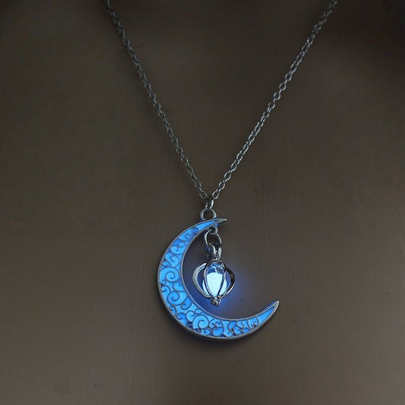 Luminous Crescent Moon Orb Necklace