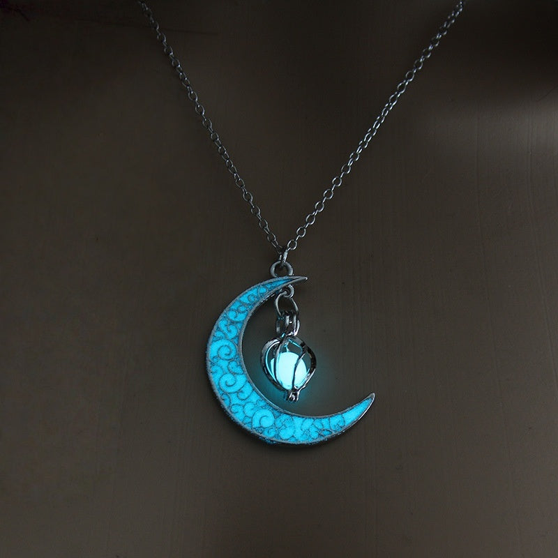 Luminous Crescent Moon Orb Necklace