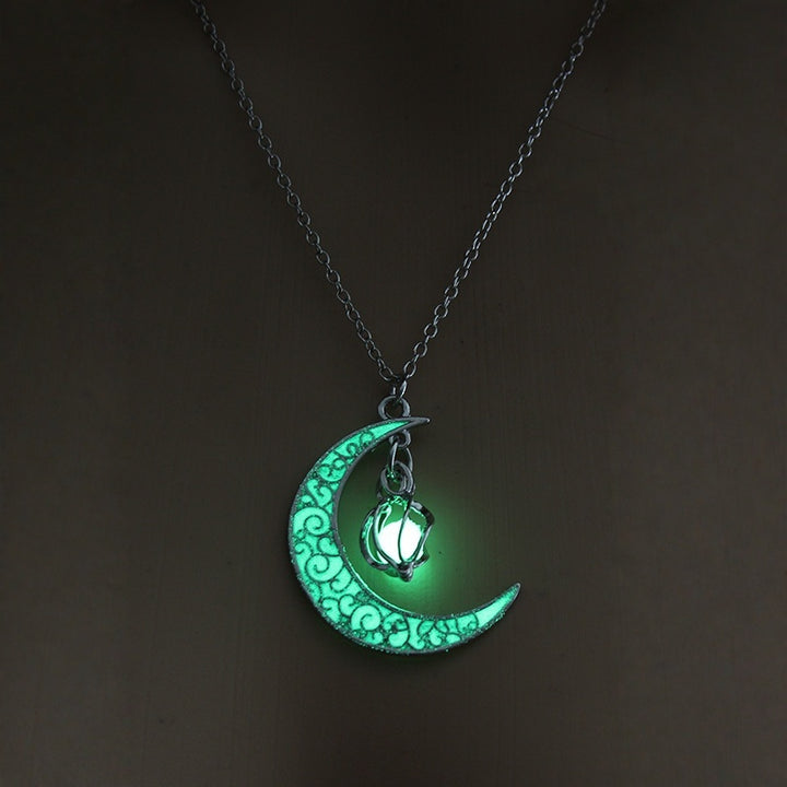 Luminous Crescent Moon Orb Necklace
