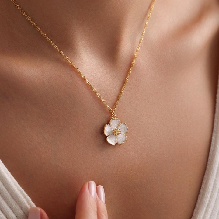 Enamel Flower Pendant Gold Chain Necklace