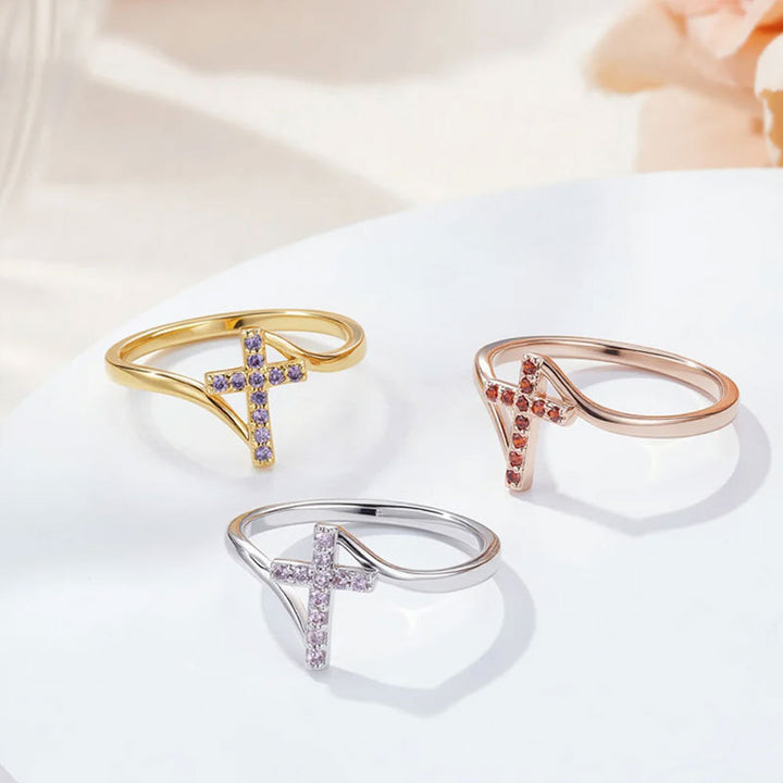 Color Zircon Cross Ring Gift