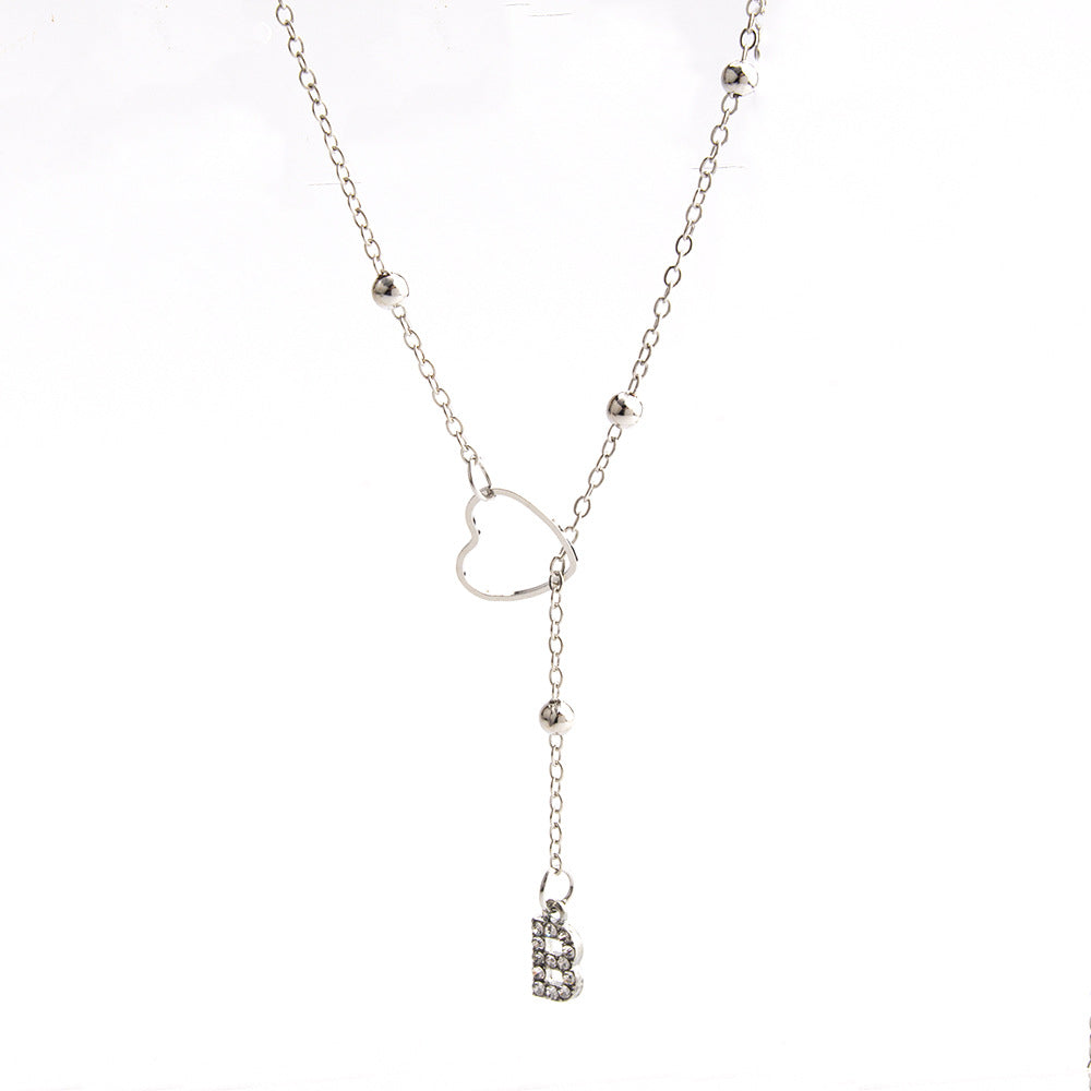 Heart Initial Zircon Lariat Necklace for Women