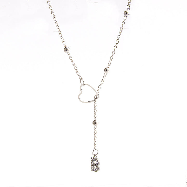 Heart Initial Zircon Lariat Necklace for Women