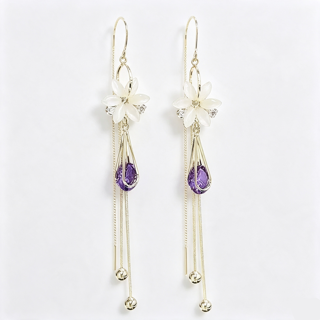 Flower Long Threader Tassel Earrings