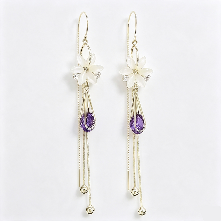 Flower Long Threader Tassel Earrings