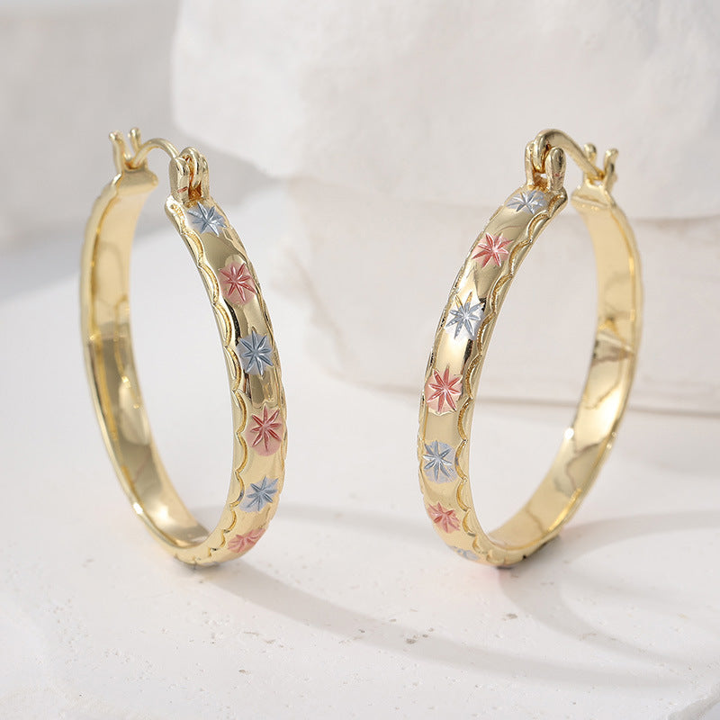 Color Star Engraved Hoop Earrings Party Statement Pair