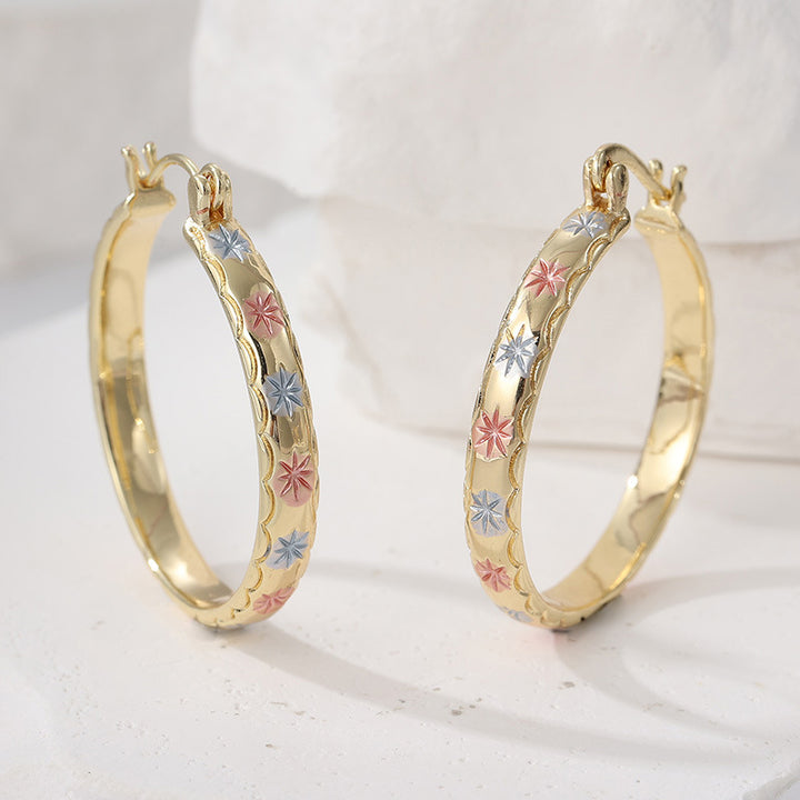 Color Star Engraved Hoop Earrings Party Statement Pair