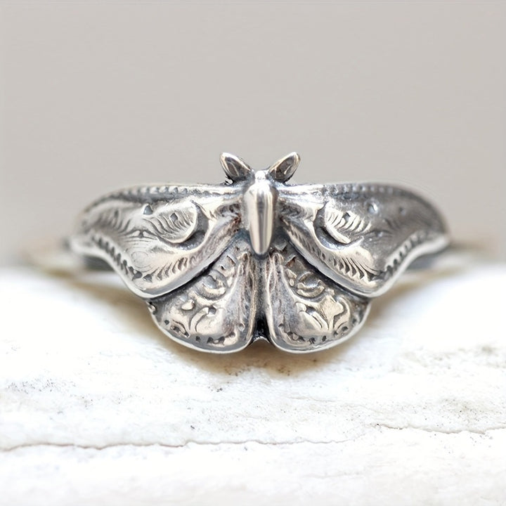 Dark Style Engraved Moth Ring