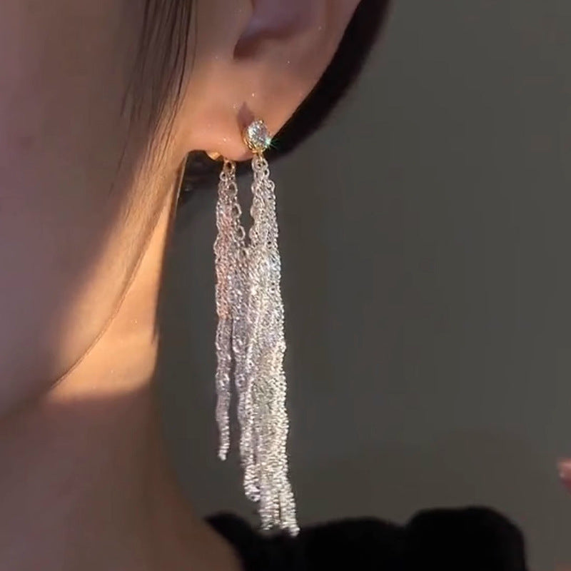 Galaxy Waterfall Tassel Zirconia Pendant Earrings