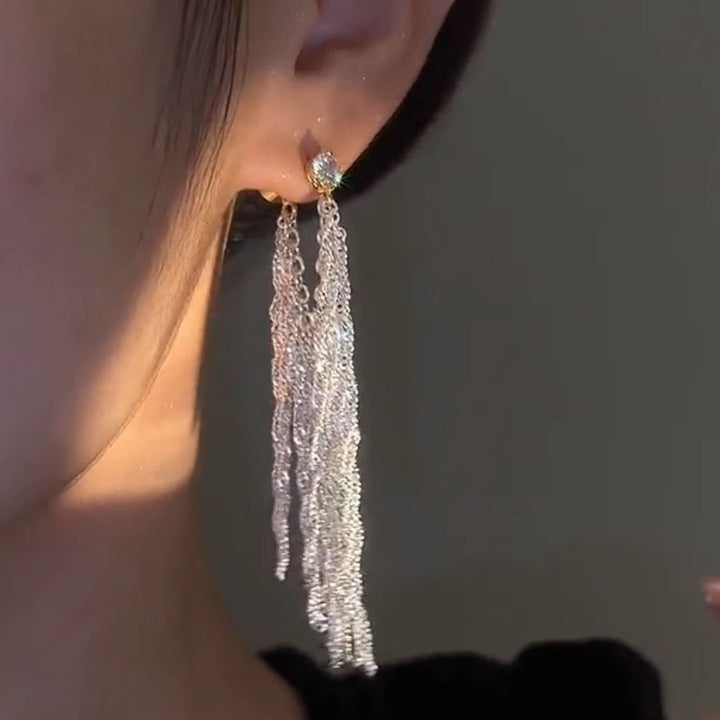 Galaxy Waterfall Tassel Zirconia Pendant Earrings