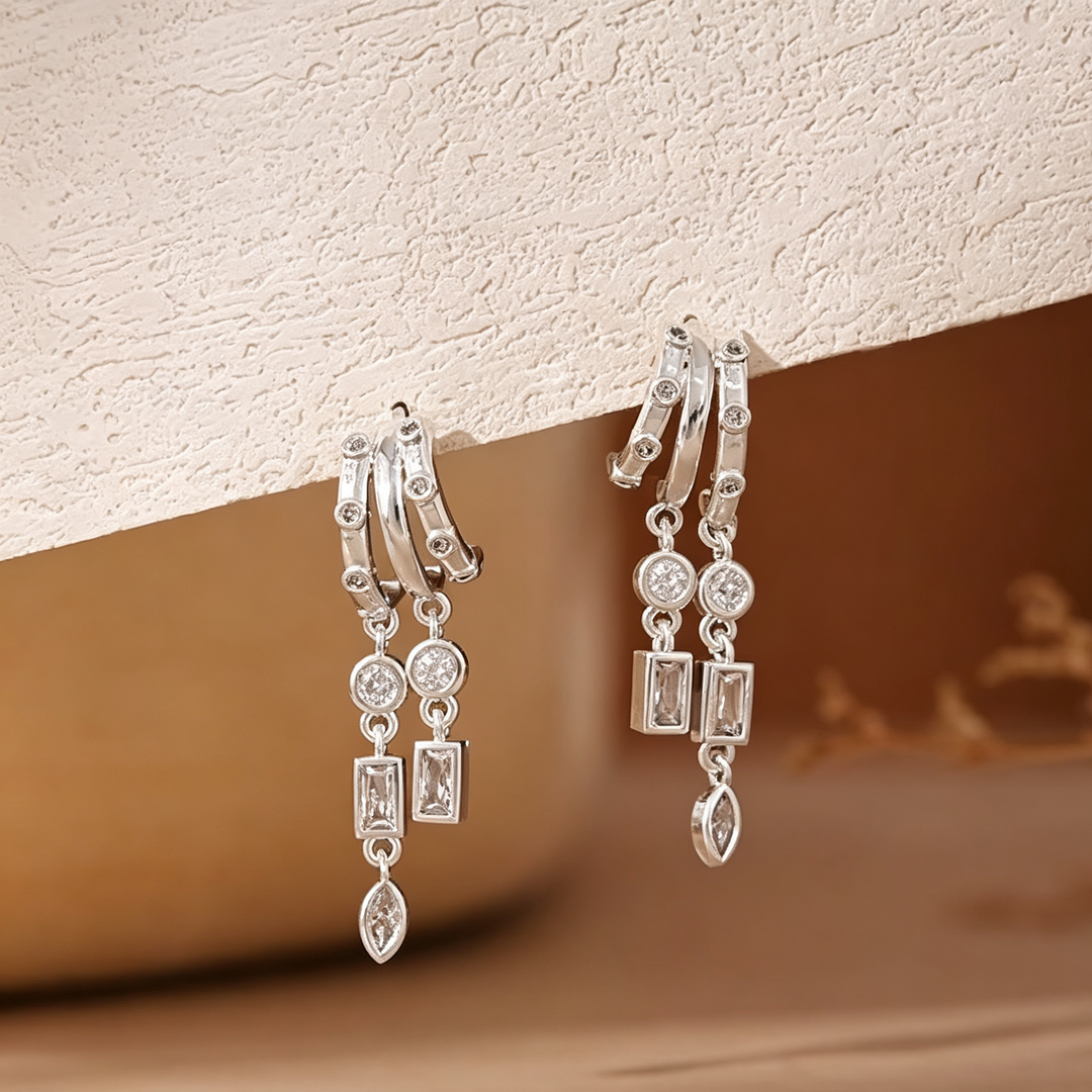 Triple Hoop Long Dangle Drop Earrings Daily Wear