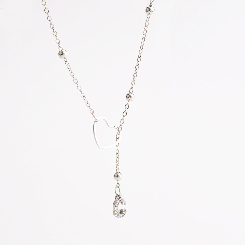 Heart Initial Zircon Lariat Necklace for Women