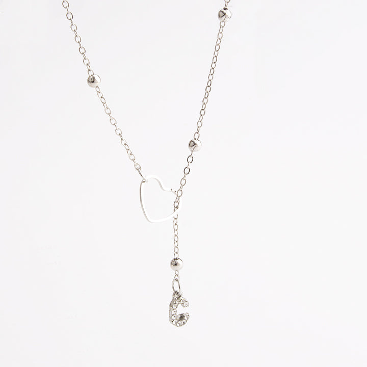 Heart Initial Zircon Lariat Necklace for Women