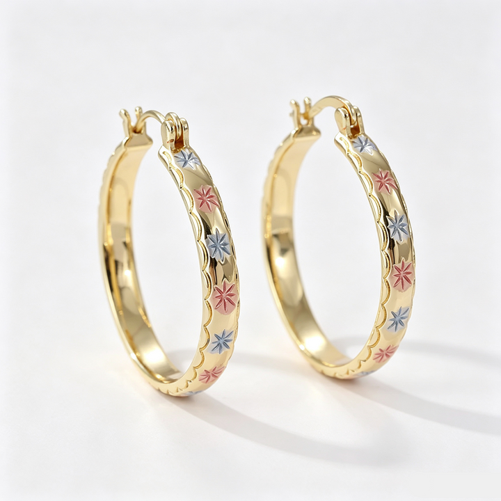 Color Star Engraved Hoop Earrings Party Statement Pair