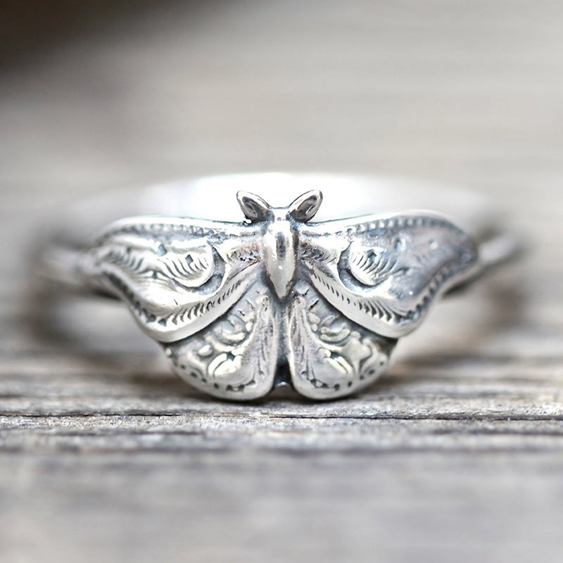 Dark Style Engraved Moth Ring