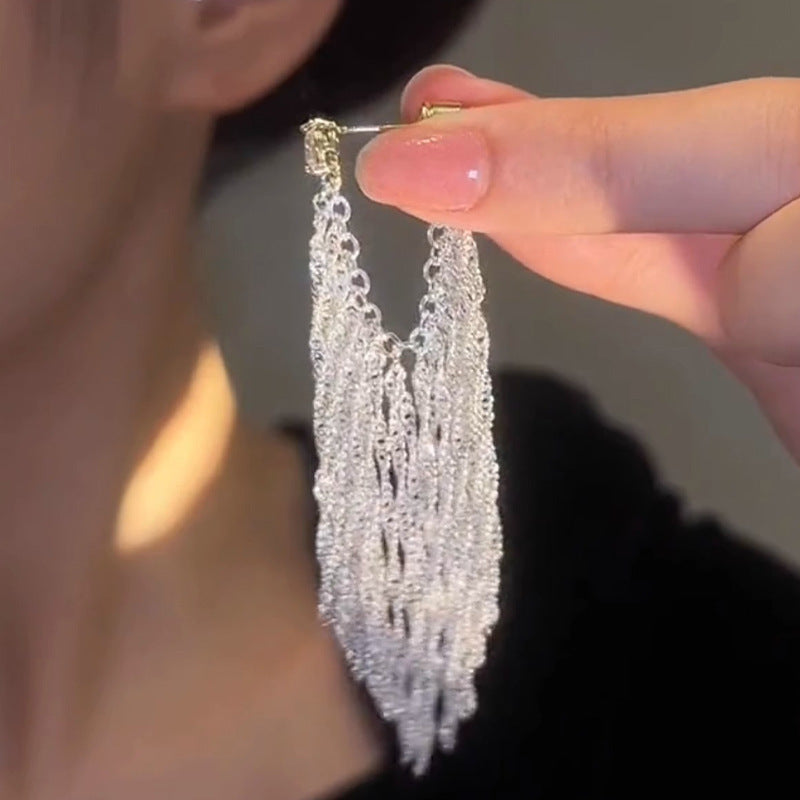 Galaxy Waterfall Tassel Zirconia Pendant Earrings