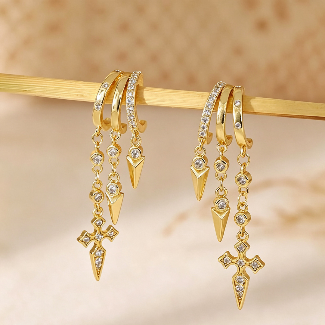 Triple Hoop Long Dangle Drop Earrings Daily Wear