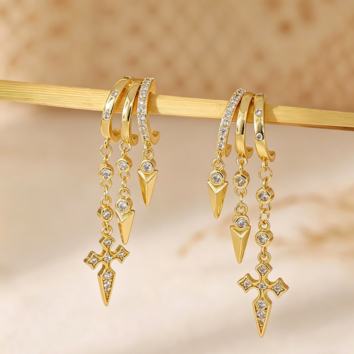 Triple Hoop Long Dangle Drop Earrings Daily Wear