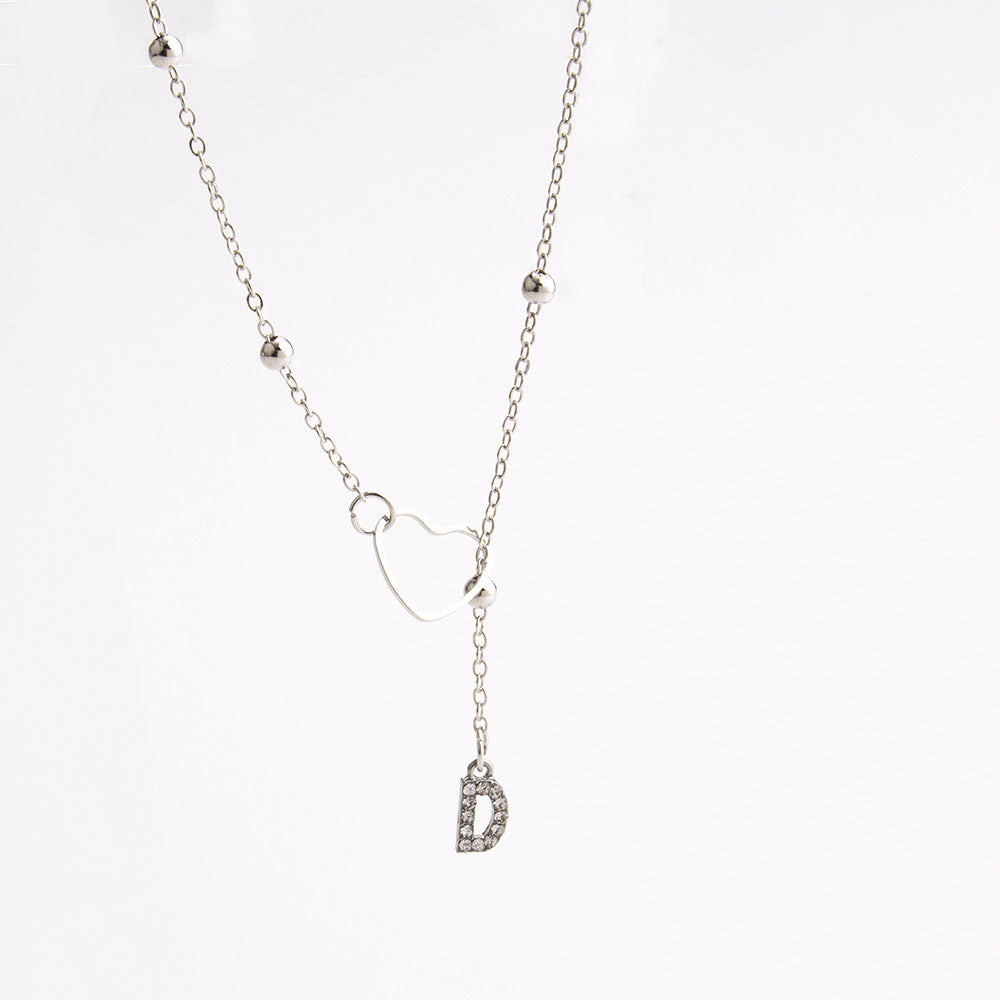 Heart Initial Zircon Lariat Necklace for Women