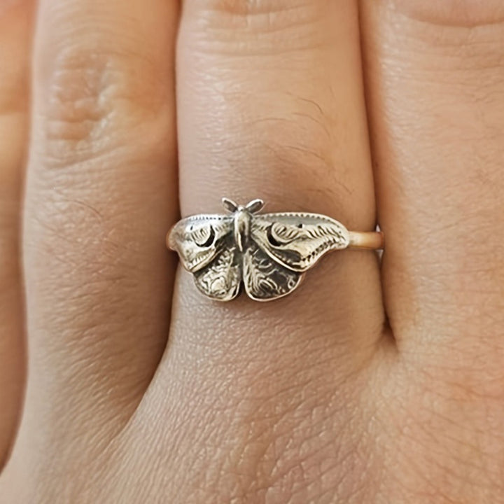 Dark Style Engraved Moth Ring