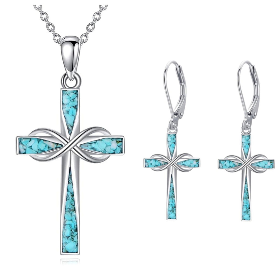 Infinity Cross Pendant Necklace with Inlaid Accents